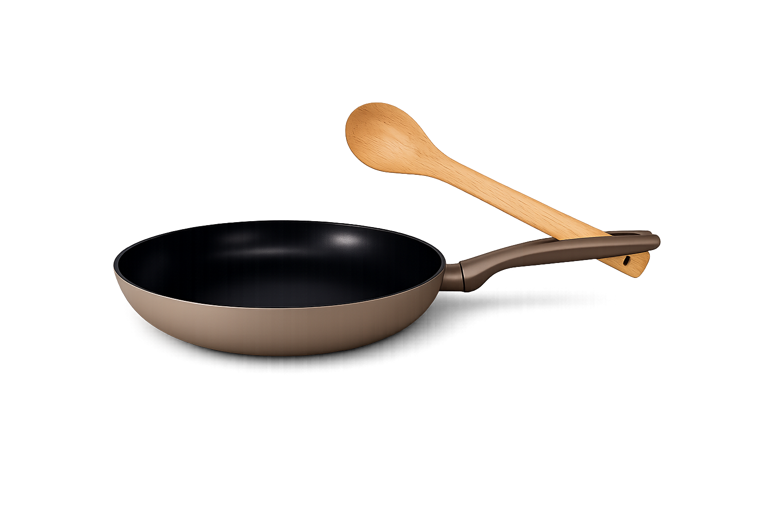 Alvea koekenpan 24 cm in zandkleur met houten lepel